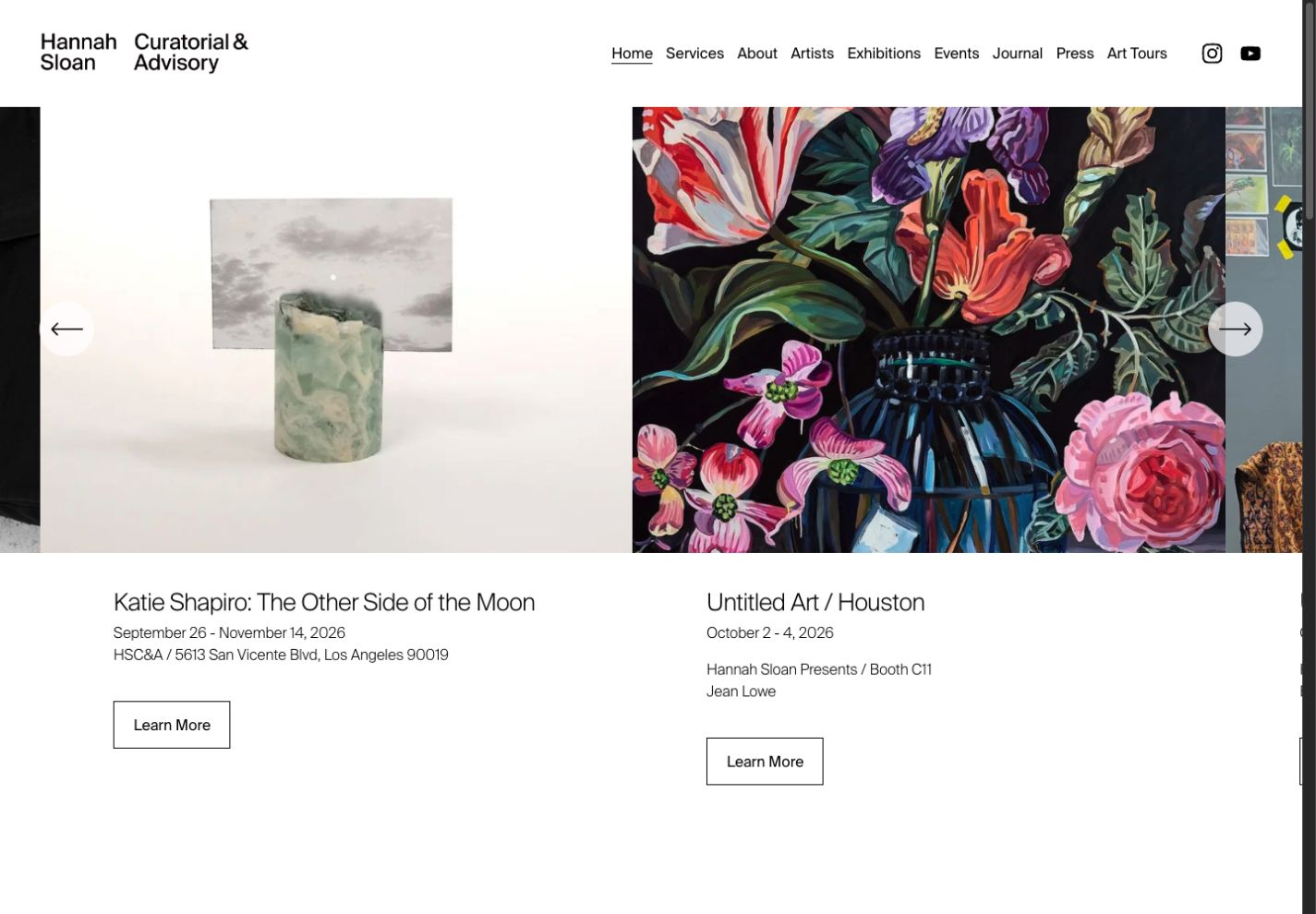 Website preview: Hannah Sloan Curatorial & Advisory